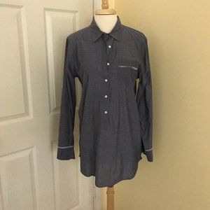 J Crew Chambray Tunic Size L Freshly Drycleaned with Tab & Button Sleeves